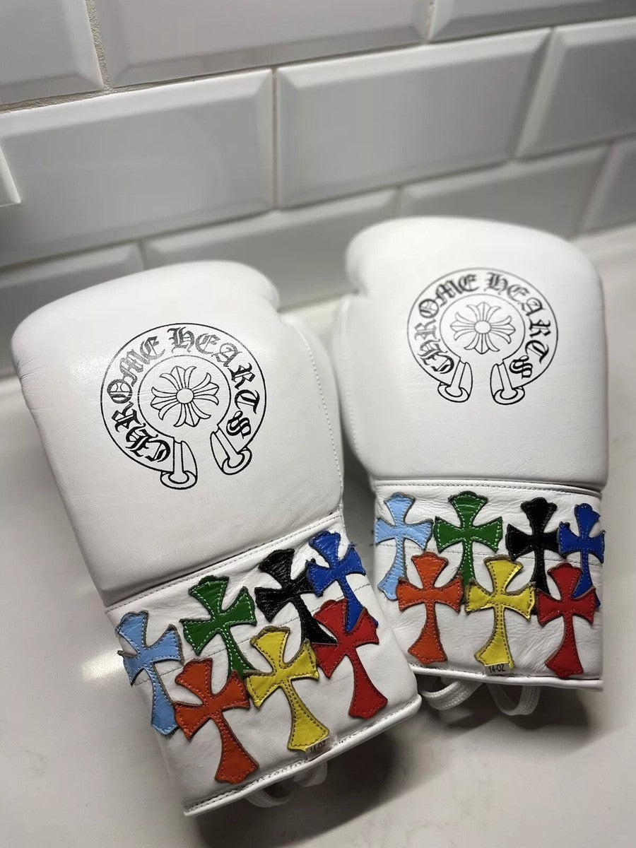 Winning Boxing Gloves White 14oz Leather Training Gloves Back View