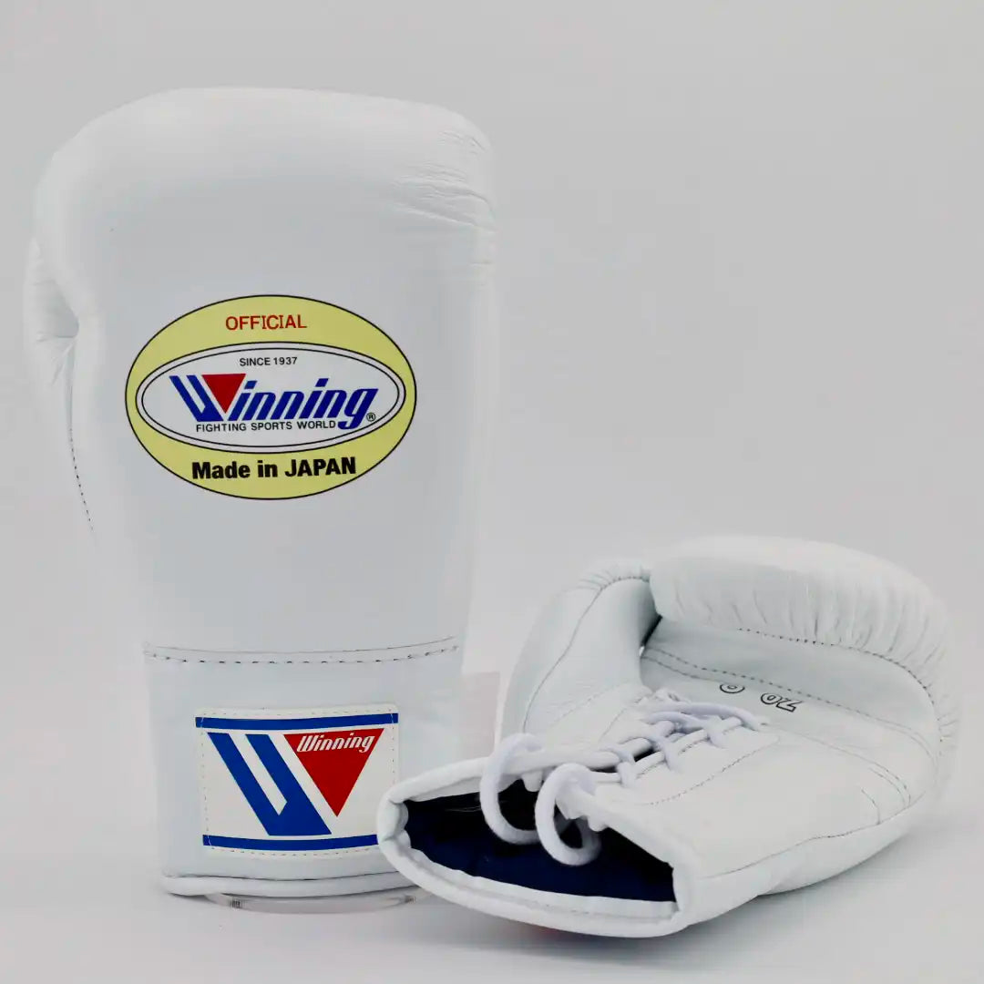 Winning White Leather Boxing Gloves Classic Design Pair