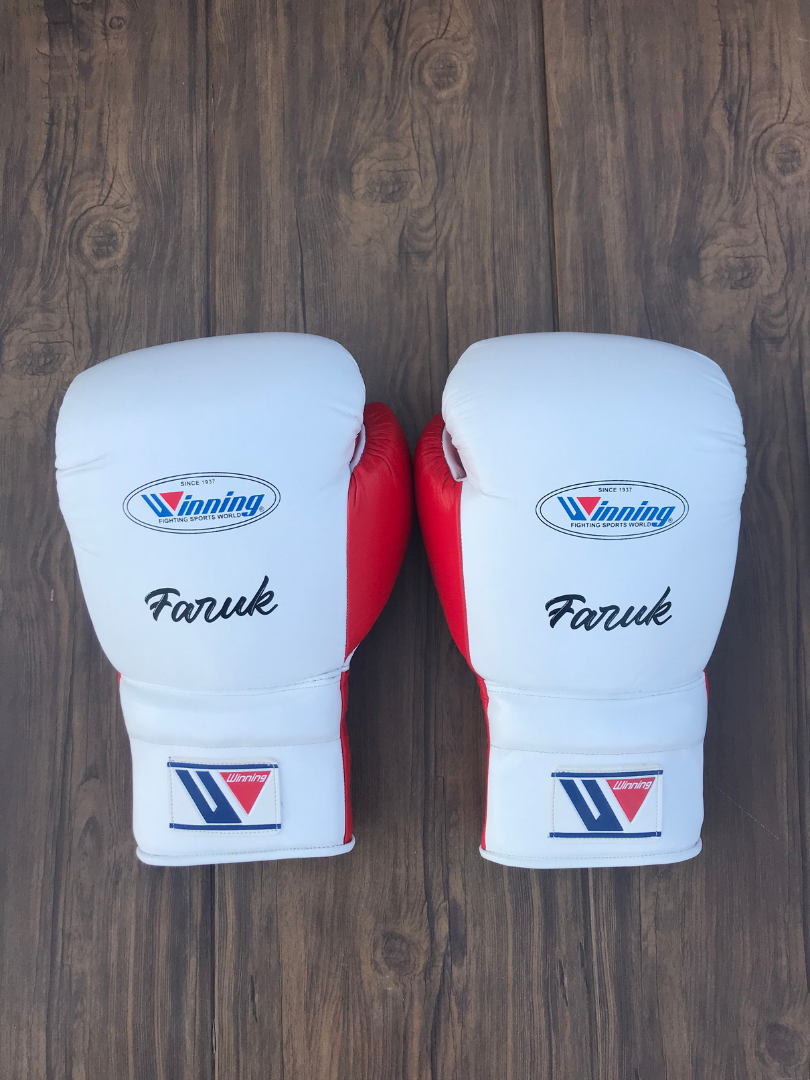 Winning White/Red Boxing Gloves Beginner Friendly Training Gloves Back View