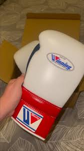 Winning White/Red/Blue Boxing Gloves Premium Gym Training Pair