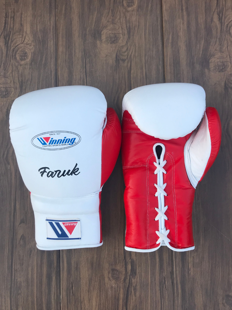 Winning White/Red Boxing Gloves Beginner Friendly Training Gloves Front View