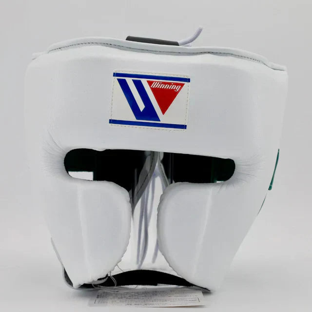 Winning Boxing Headguard White/Green Leather Head Guard for Training