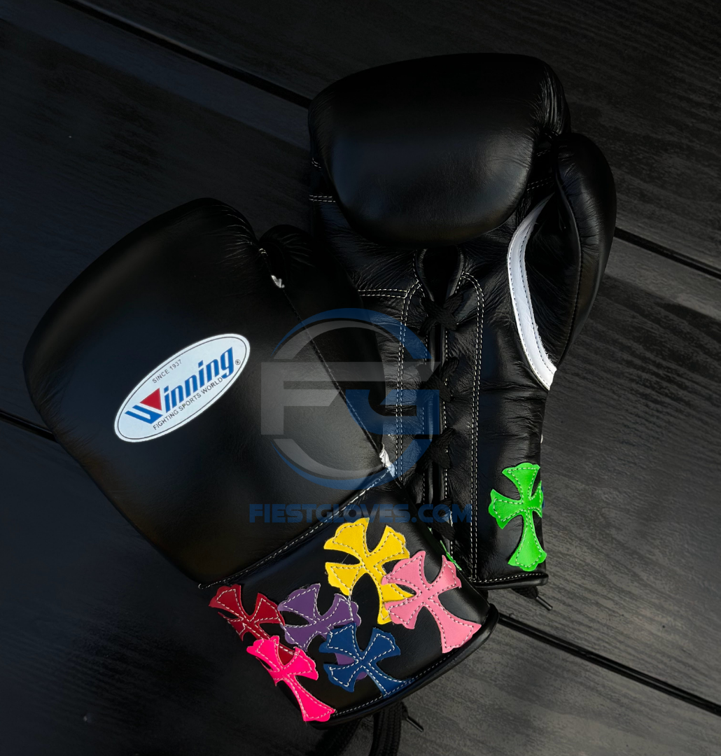 Winning Boxing Gloves Set Black Chrome Heart Style Gloves