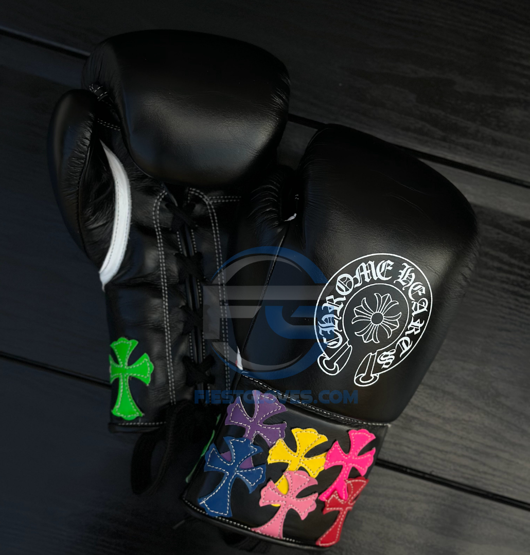 Winning Boxing Gloves Set Black Chrome Heart Style Gloves