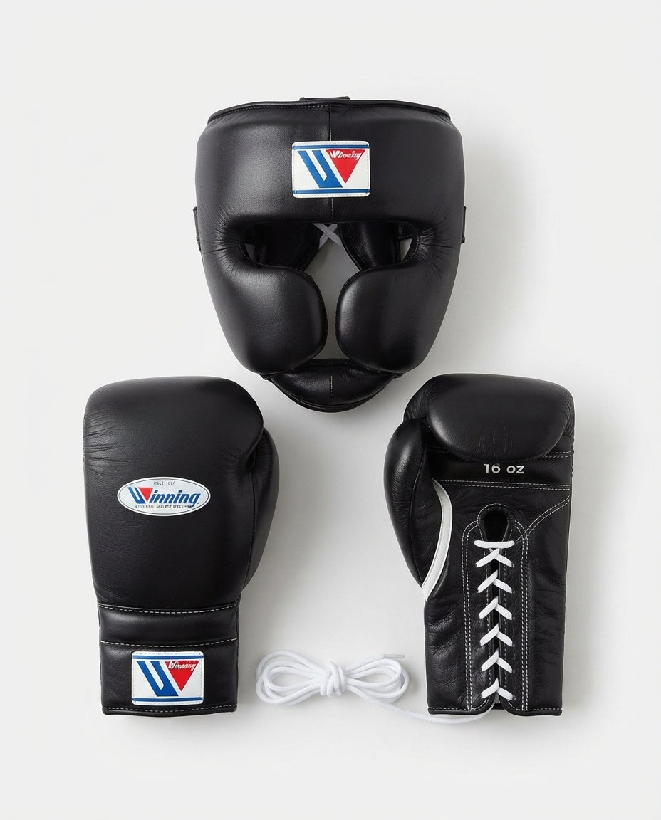Winning Boxing Sets Black Leather Boxing Set Close View