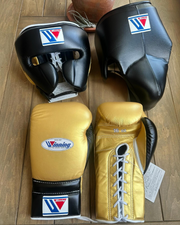 Winning Black/Gold Boxing Set Lace-Up Gloves Training Bundle