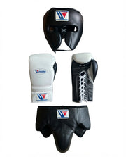 Winning Boxing Sets Black/White Gloves and Mitts Combo for Pad Work