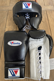 Winning Black/White Boxing Set Fitness Training Gloves Headguard