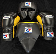 Winning Boxing Set Black/Yellow 14oz Gloves with Headguard Training Kit