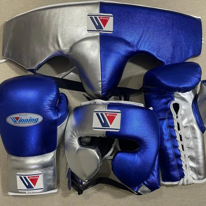 Winning Leather Boxing Set Blue/Silver Gym Training Kit
