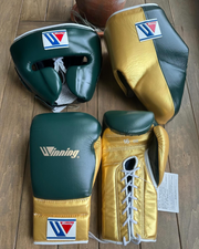 Winning Dark-Green/Gold Boxing Set Custom Training Gloves Bundle