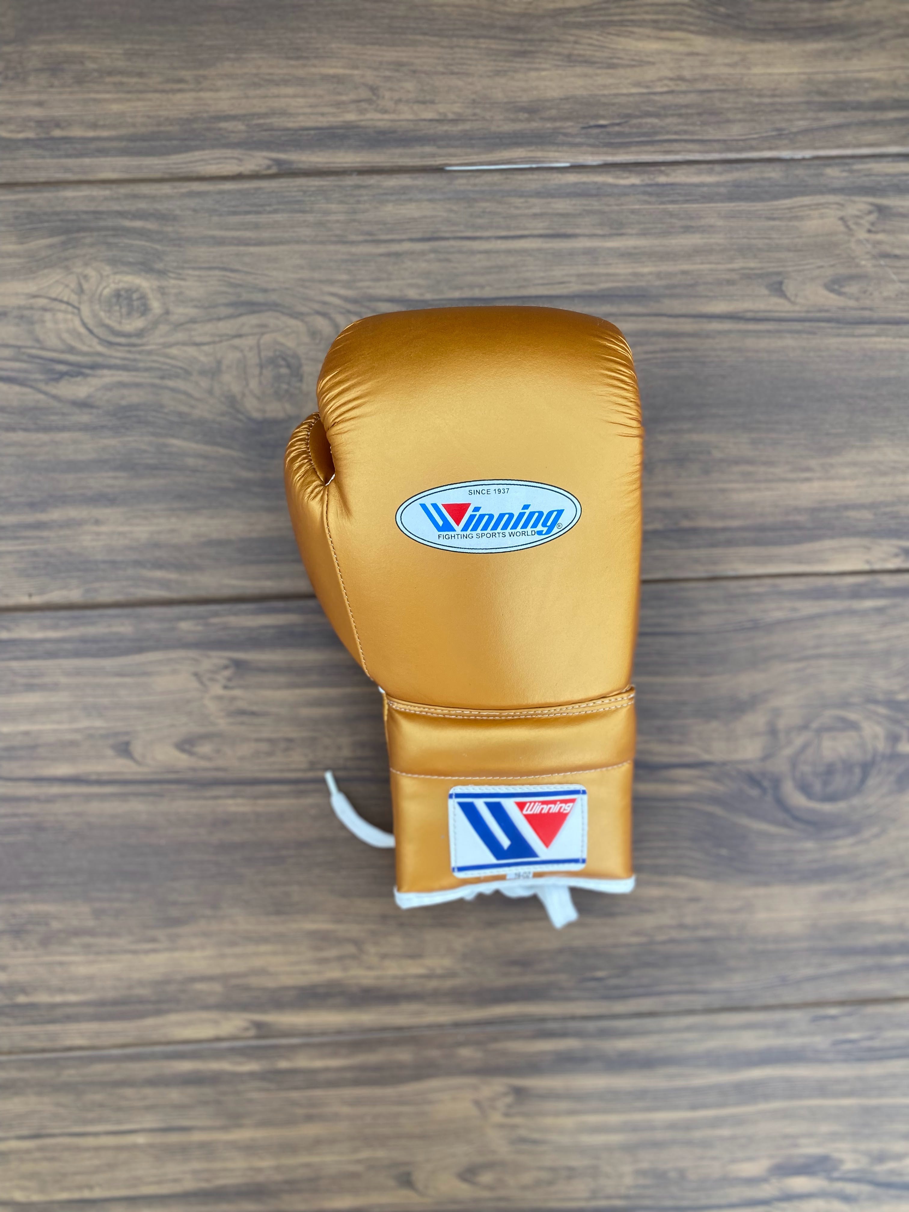 Winning Boxing Set Gold Gym Training Gloves Back Close View 