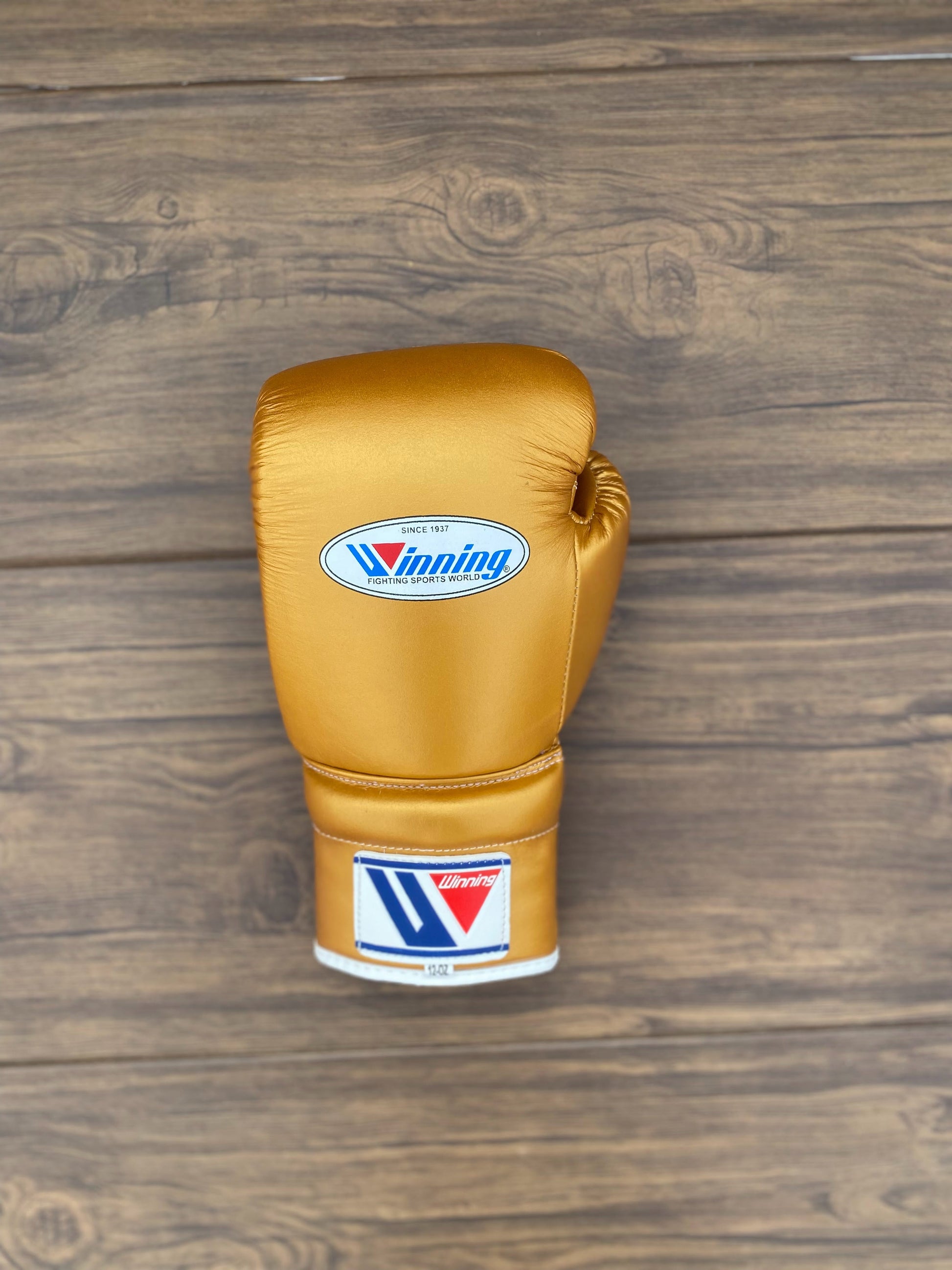 Winning Boxing Set Gold 14oz Gloves Back Close up