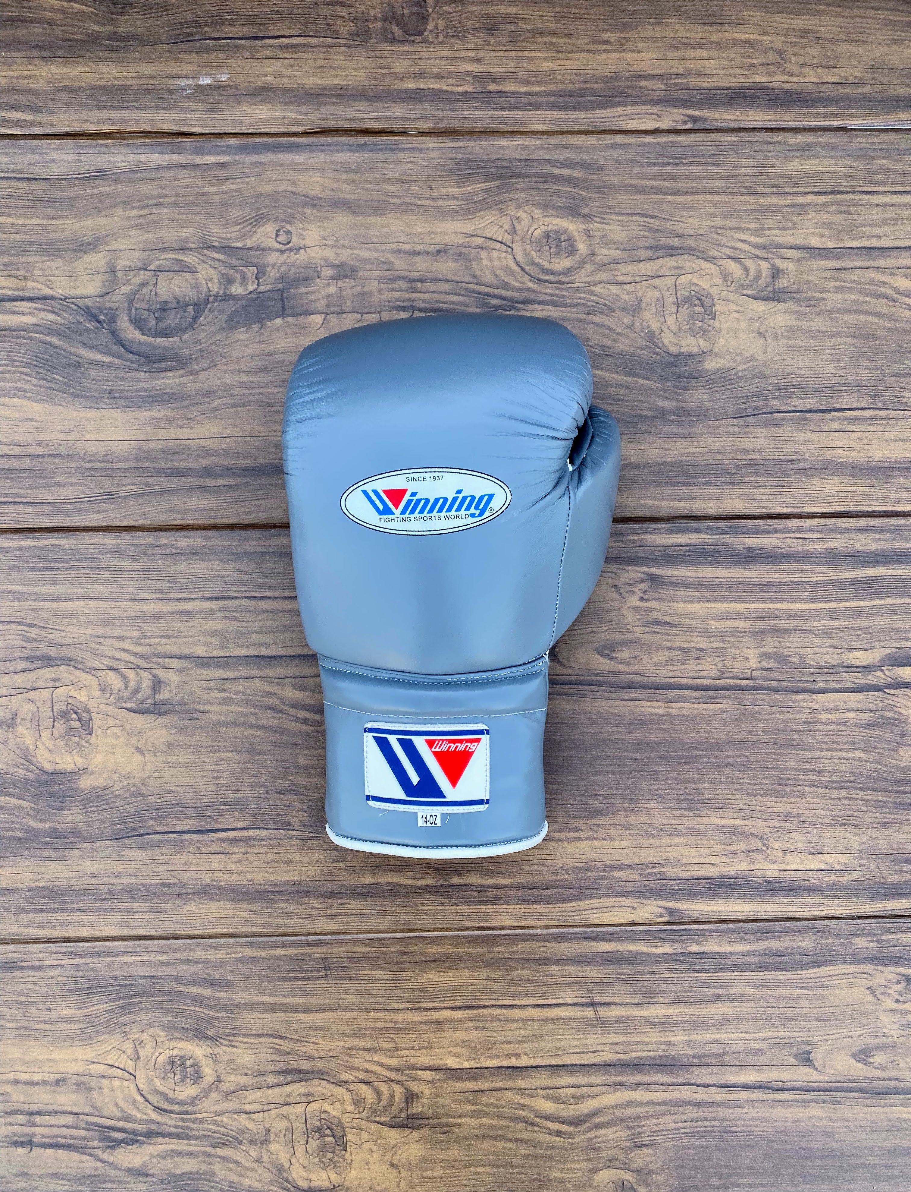 Winning Grey Boxing Set Premium Training Gloves Back Close View