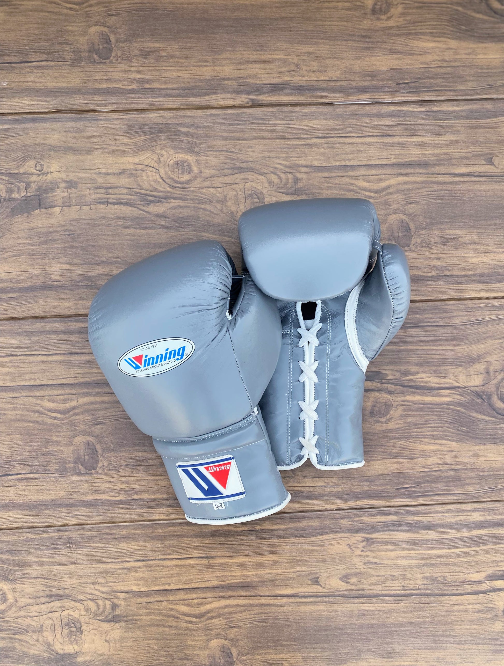 Winning Grey Boxing Set Premium Training Gloves Back and Front View