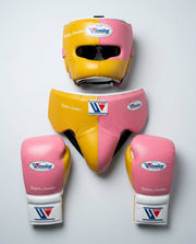 Winning Boxing Sets Pink/Yellow/White Leather Gloves and Mitts for Sparring