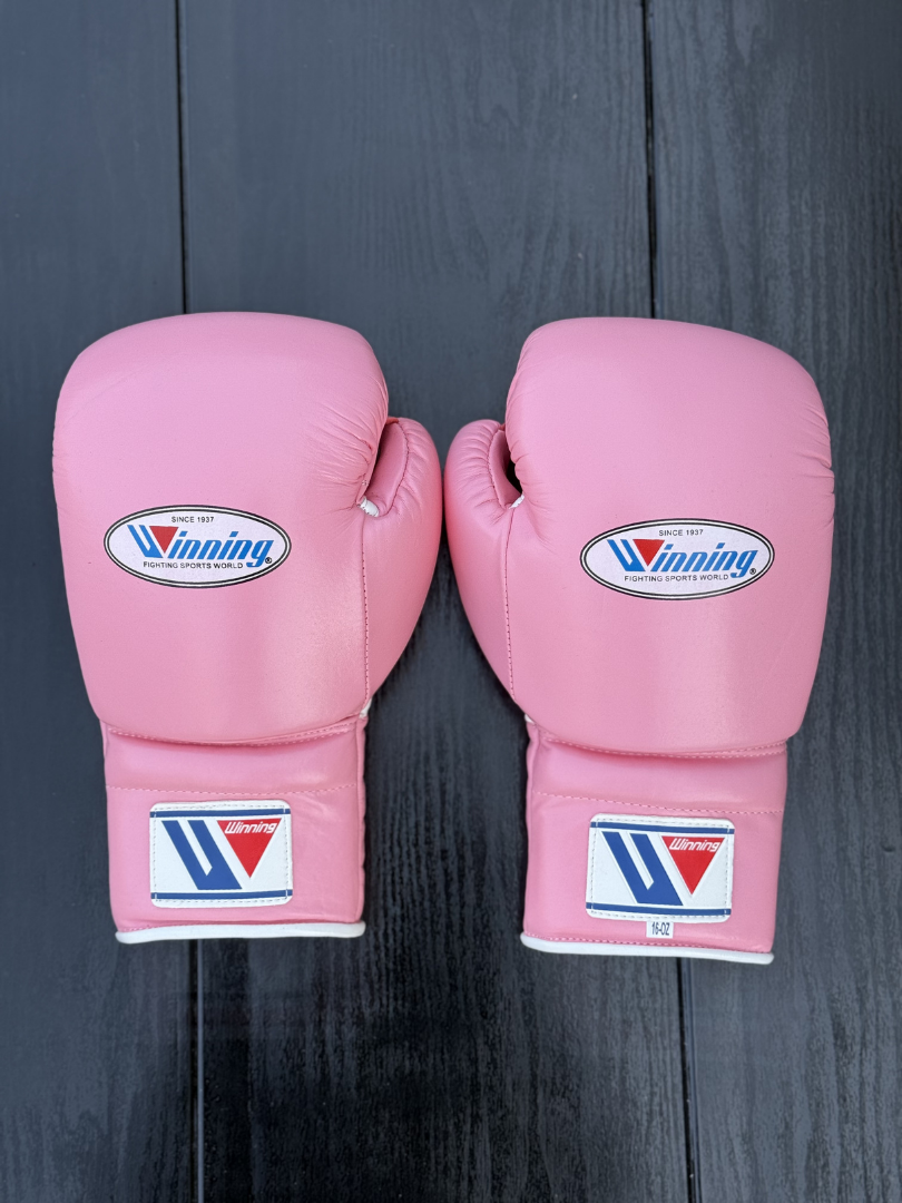 Winning Pink/Grey Complete Boxing Set Gloves Back View
