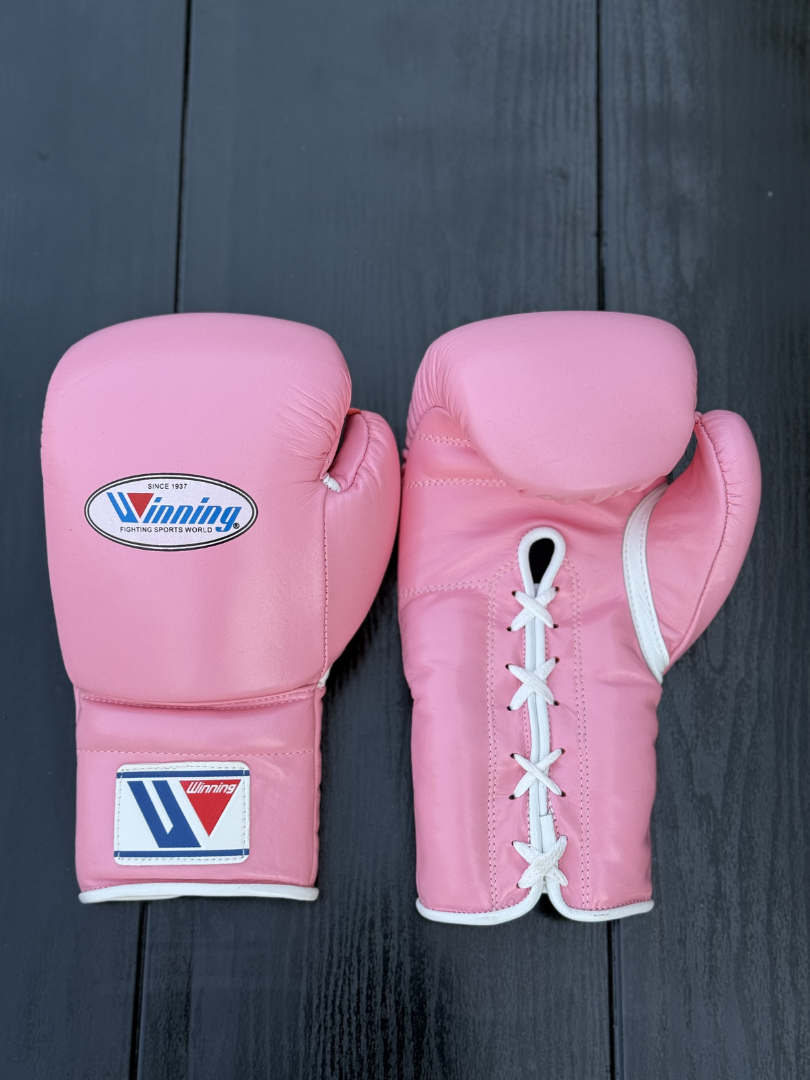 Winning Pink/Grey Complete Boxing Set Gloves View