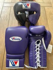 Winning Boxing Set Purple/Black 14oz Gloves with Headguard Training Kit