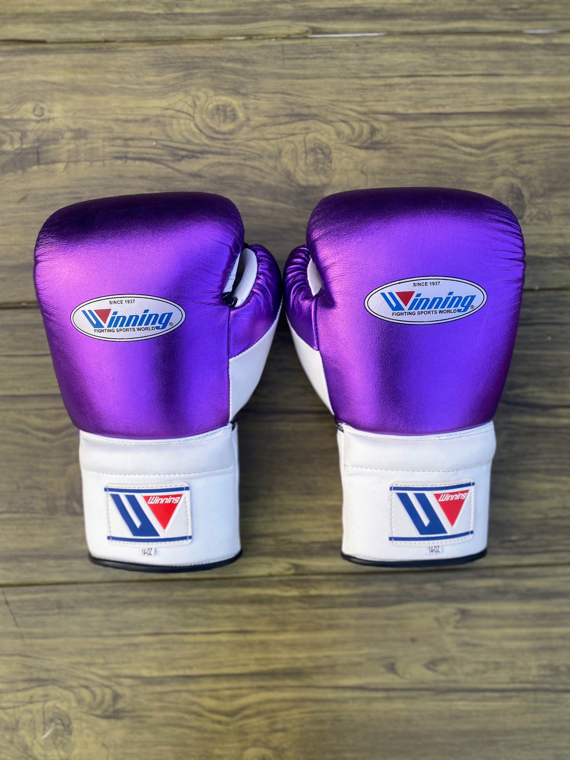 Winning White/Purple Boxing Set Fitness Training Gloves Back View