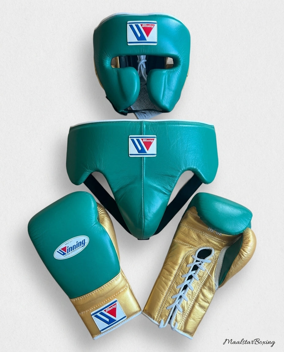 Winning Boxing Sets Sea-Green/Gold Gloves and Mitts Combo for Pad Work