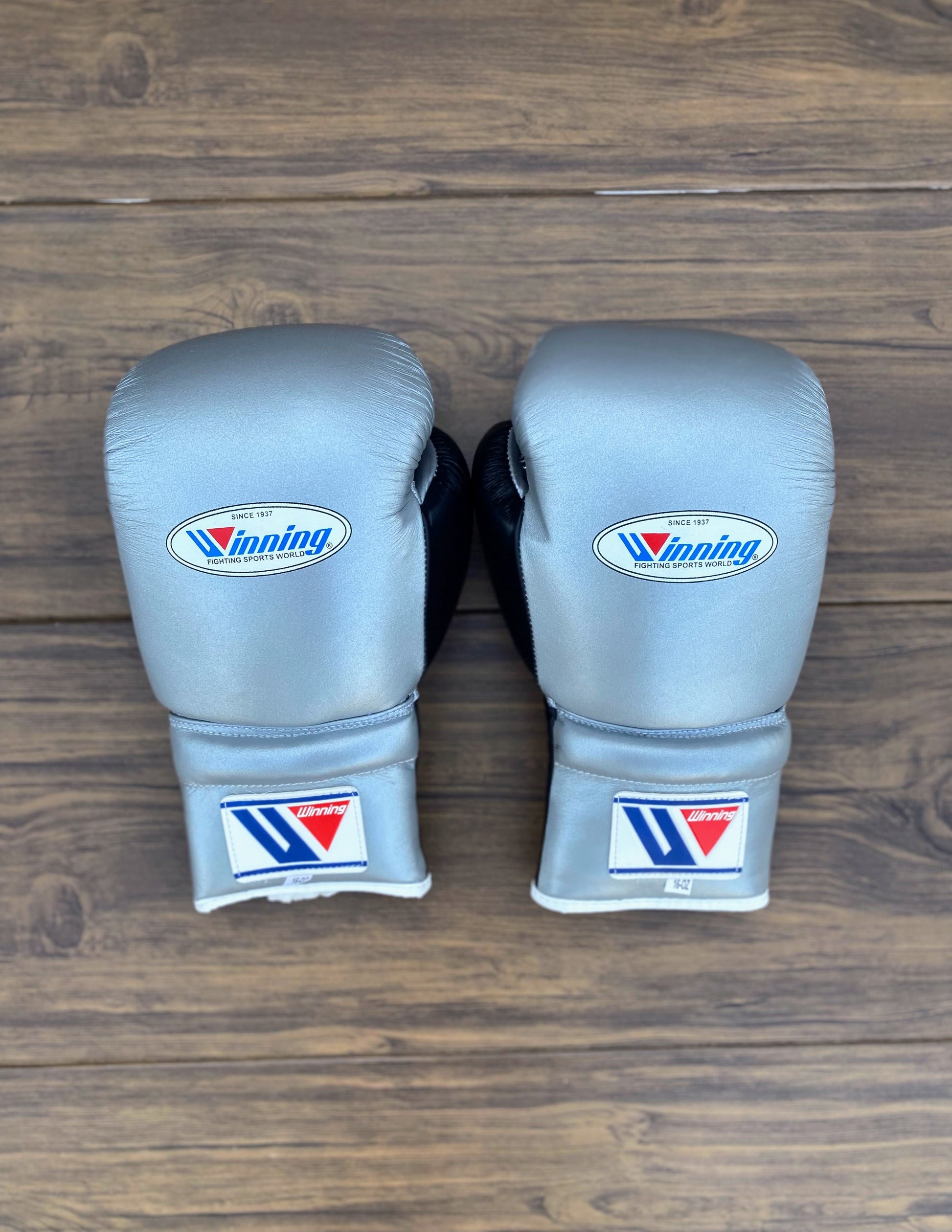 Winning Sparring Boxing Set Silver/Black Gloves Back View
