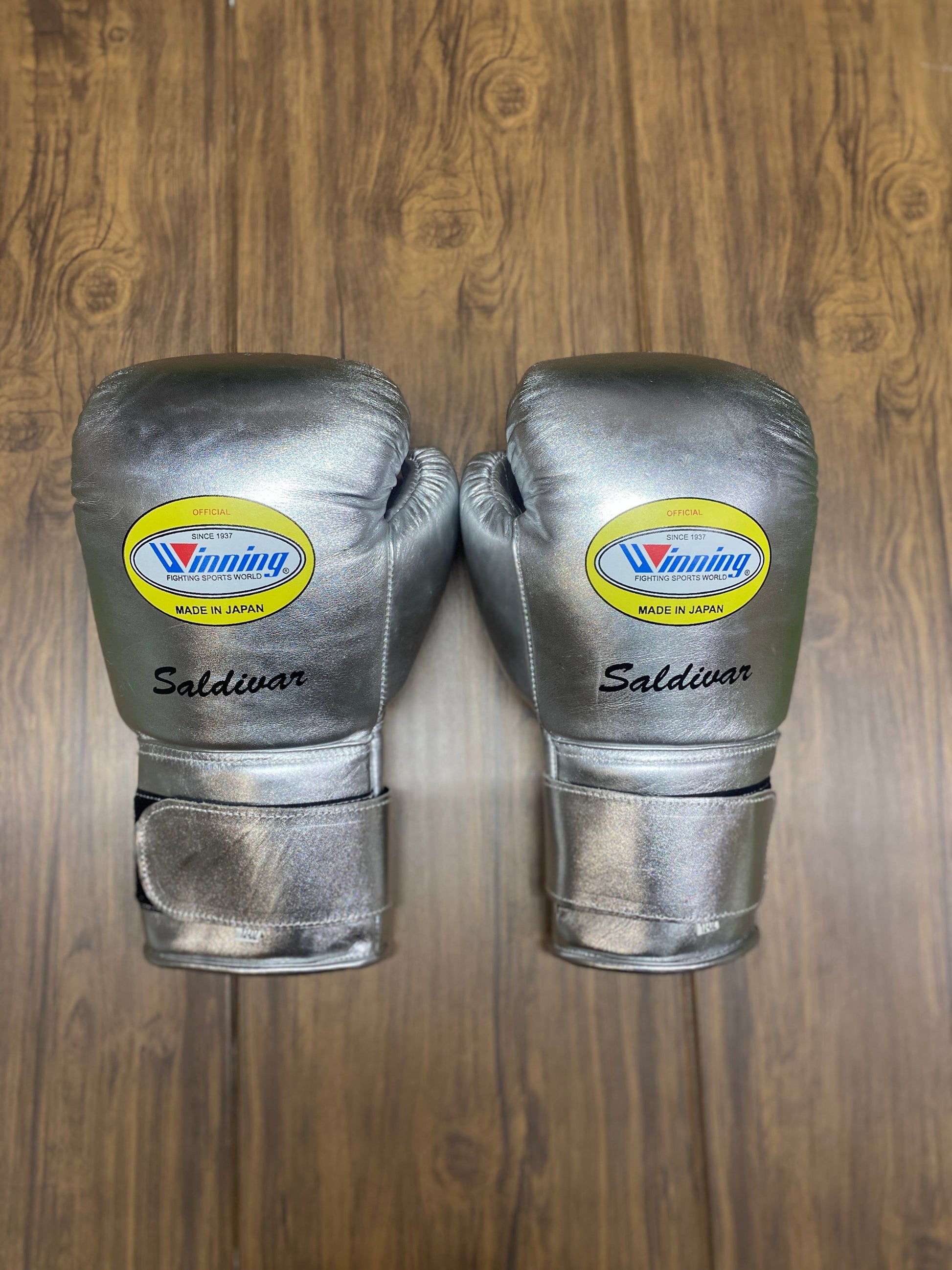 Winning Complete Boxing Set Silver Gloves Back View