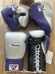 Winning Complete Boxing Set Silver/Purple/Black Gloves Headguard Training Bundle