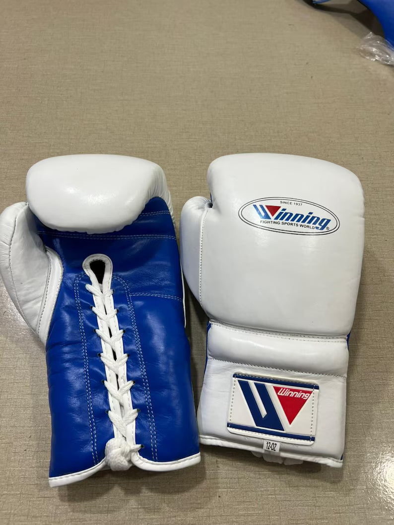 Winning White/Blue Boxing Set Heavy Duty Gloves