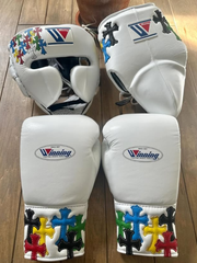 Winning Complete Boxing Set White Gloves Headguard Training Bundle