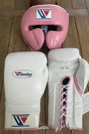 Winning Leather Boxing Set White/Pink Gym Training Kit