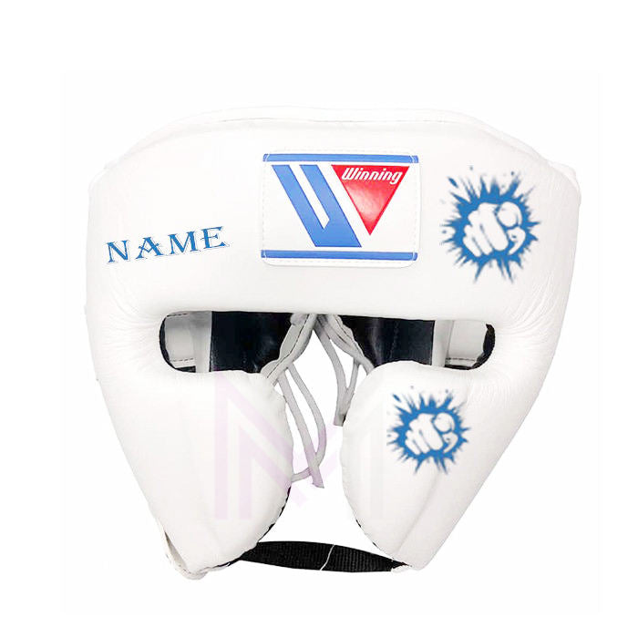 Winning White/Sky-Blue Full Boxing Set Gloves Headguard