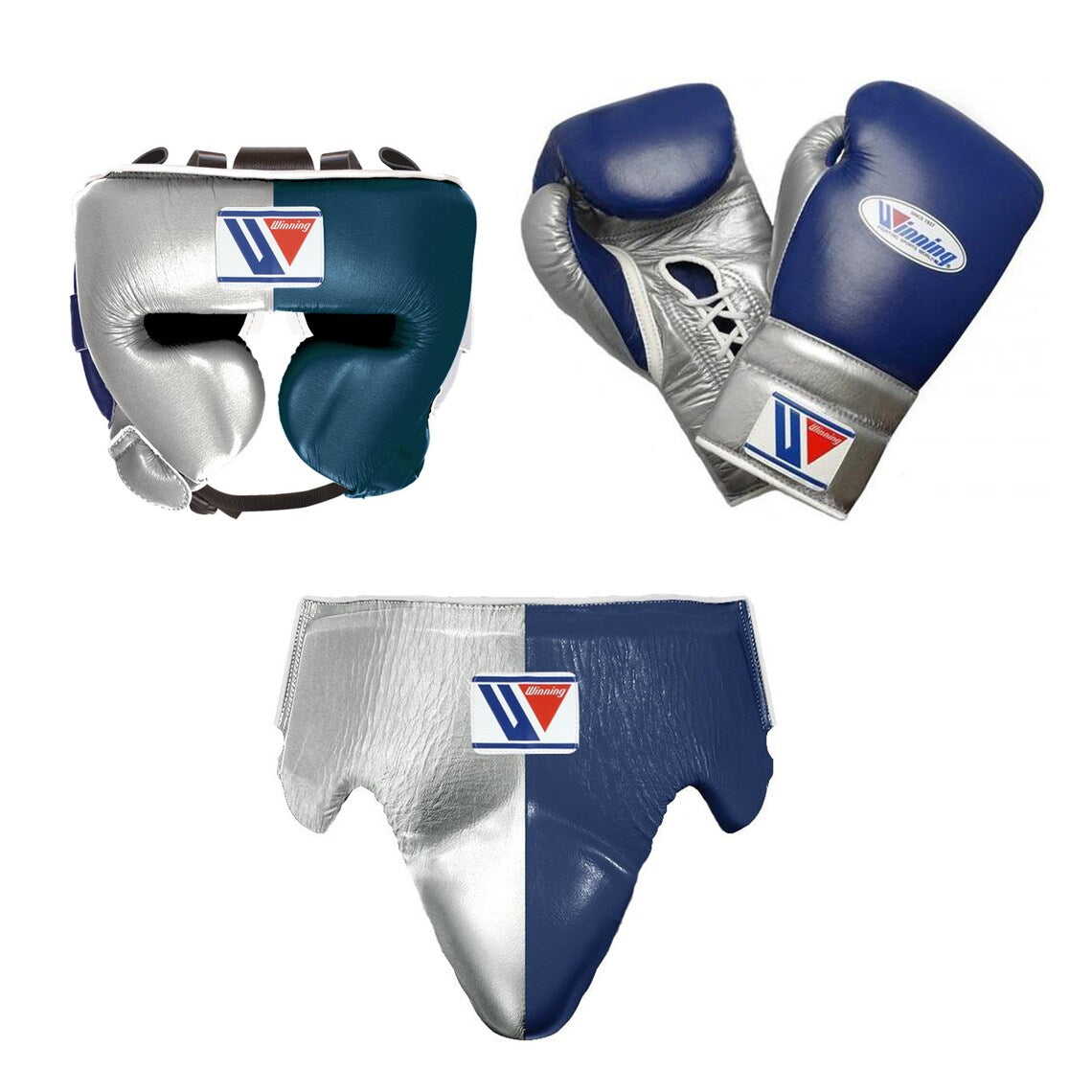 Winning Leather Boxing Set Blue/Silver Custom Training Collection