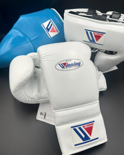 Winning Leather Boxing Set White/Blue Custom Training Collection
