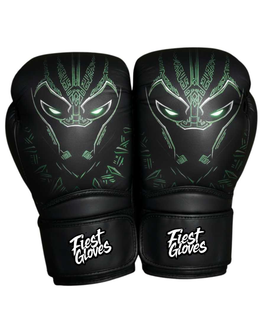 Fiest Winning Style Black/Green Leather Boxing Gloves Heavy Duty Pair