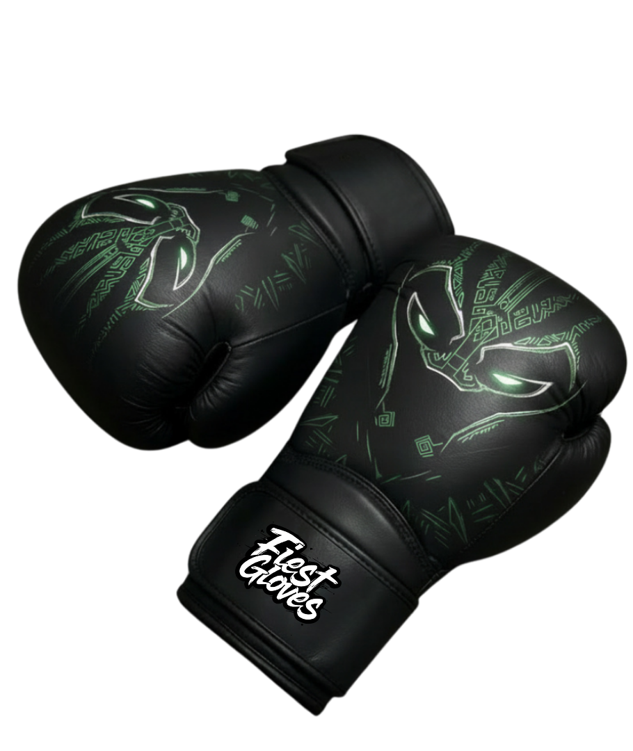 Fiest Winning Style Black/Green Leather Boxing Gloves Back View