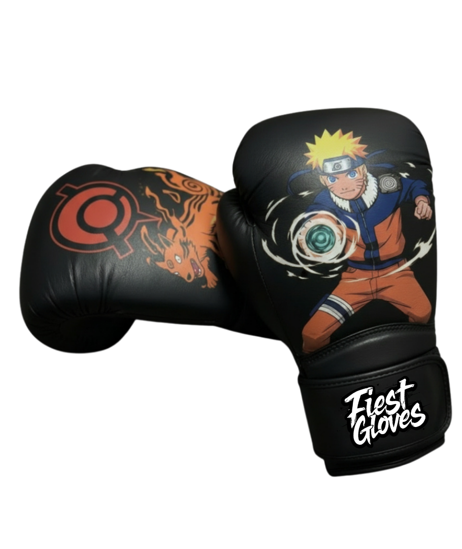 Fiest Winning Style Black  Leather Boxing Gloves Back View