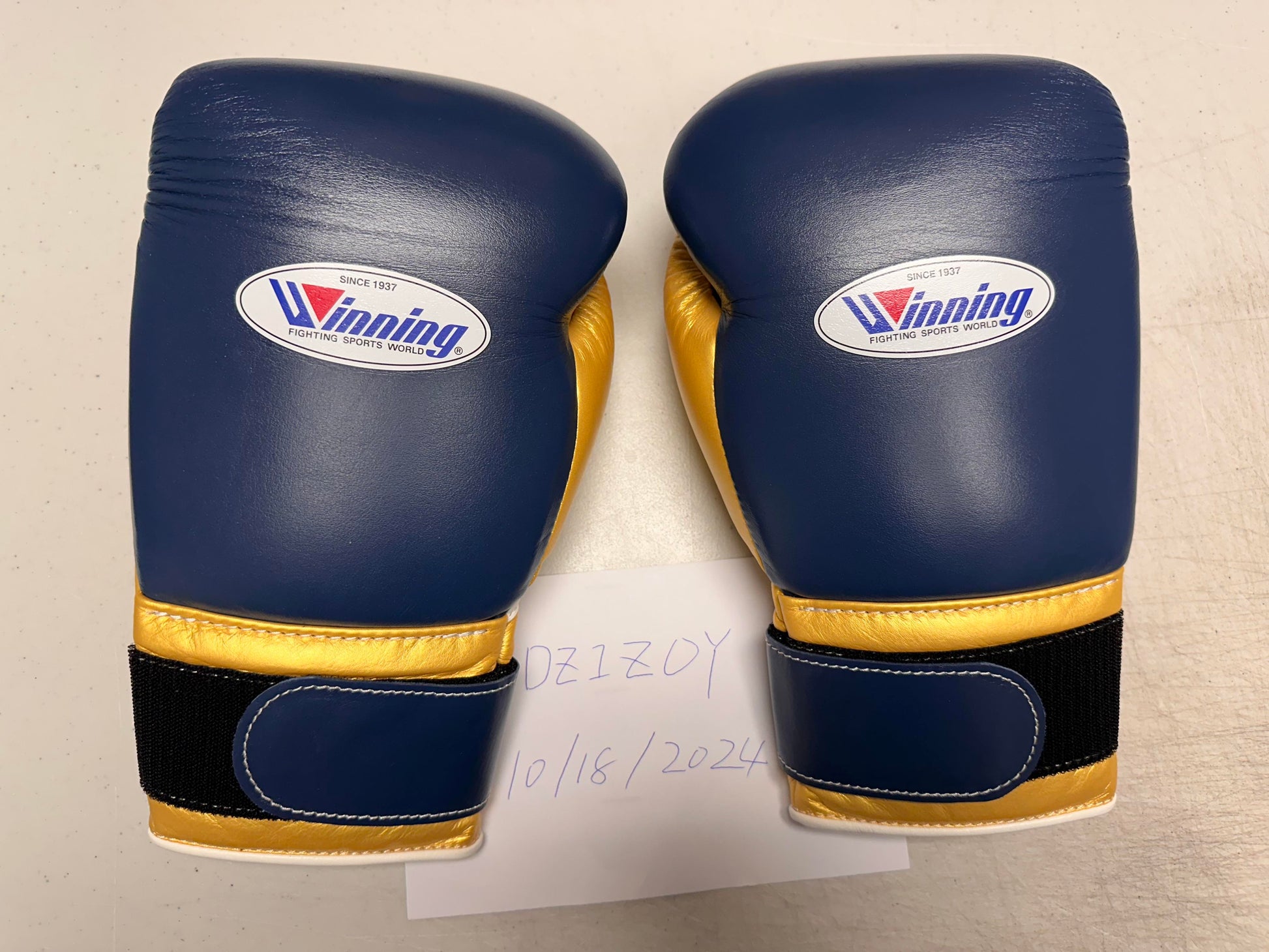 Winning Dark-Blue/Gold Boxing Gloves Durable Sparring Gloves Back View