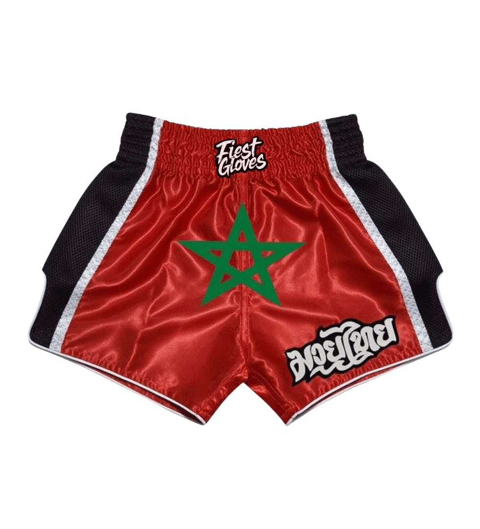 Men's red/black/white satin boxing shorts with high side splits size medium