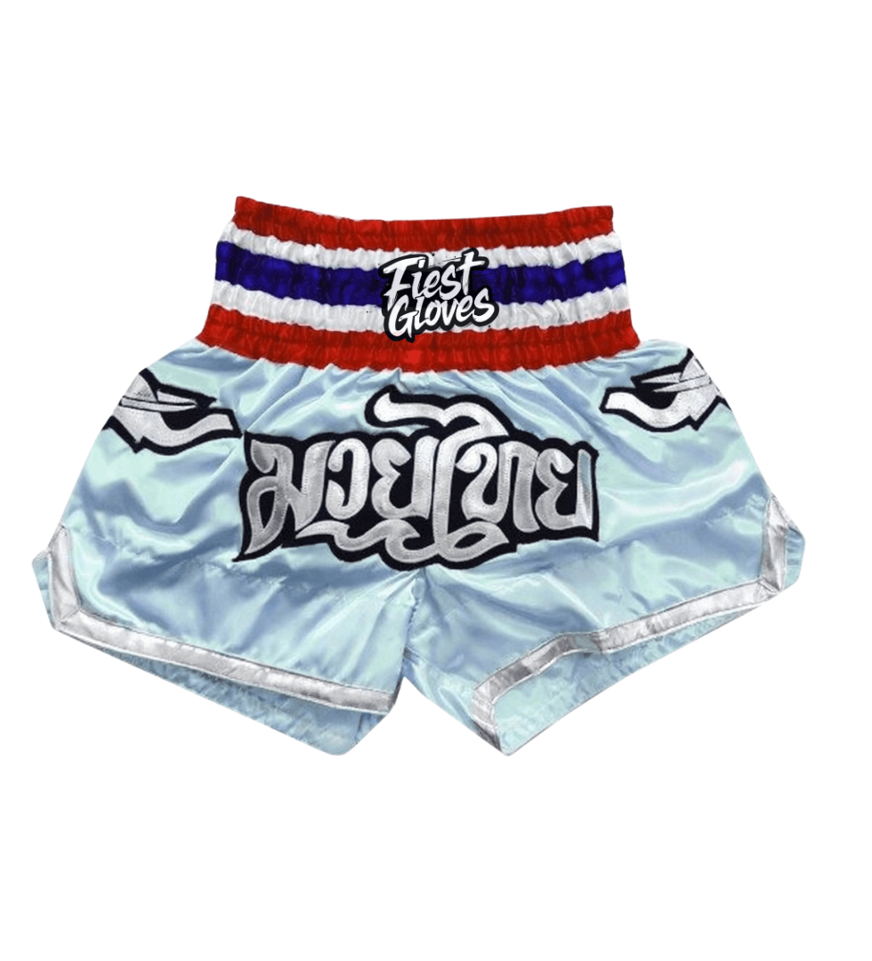 Men's athletic Sky-blue/red/blue boxing shorts perfect for kickboxing training