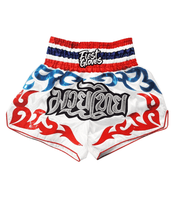 Professional grade white/Red/Blue Thai boxing shorts side angle