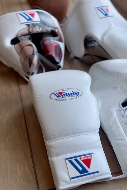 Winning boxing gloves set, Winning WHITE Boxing Gear, Winning Head Guard, Winning Groin Guard,