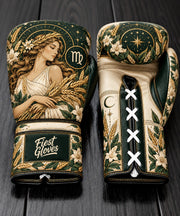 Fiest Gloves Virgo Zodiac edition custom boxing gloves with celestial maiden and golden wheat design.