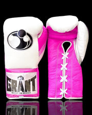Custom Pro-Level Boxing Gloves – Lace-Up Training & Sparring Gloves | White/Pink