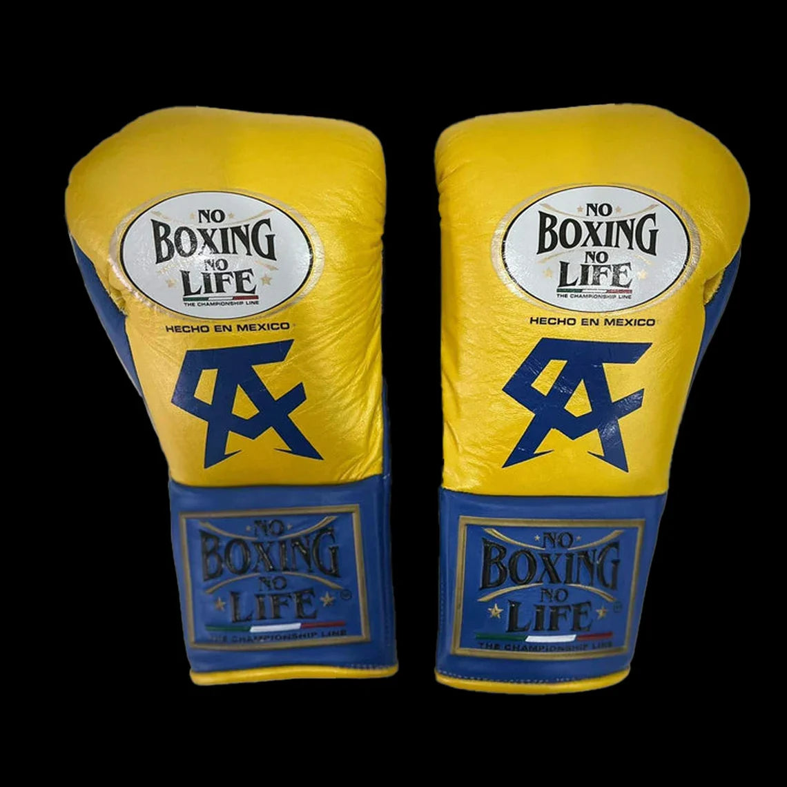 Affordable No Boxing No Life Leather Boxing Gloves Yellow/Blue Gym Training