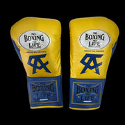 Affordable No Boxing No Life Leather Boxing Gloves Yellow/Blue Gym Training