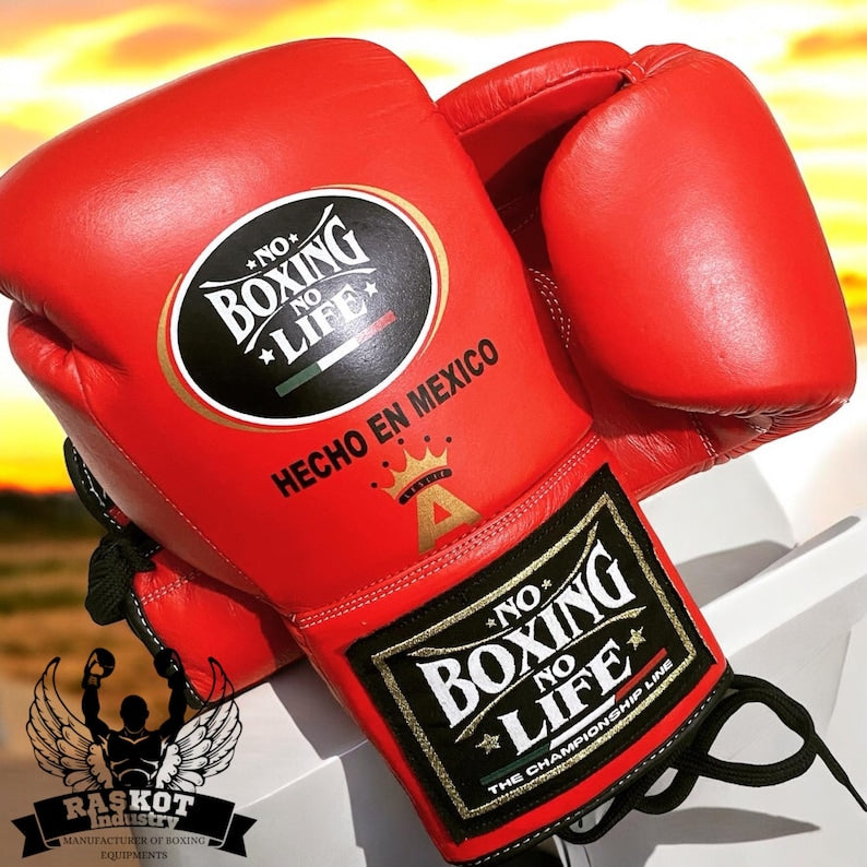 No Boxing No Life Red boxing glovesBack View  custom name boxing training gloves