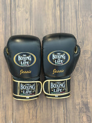 no boxing no life black/gold velcro boxing gloves back view premium leather professional training gloves