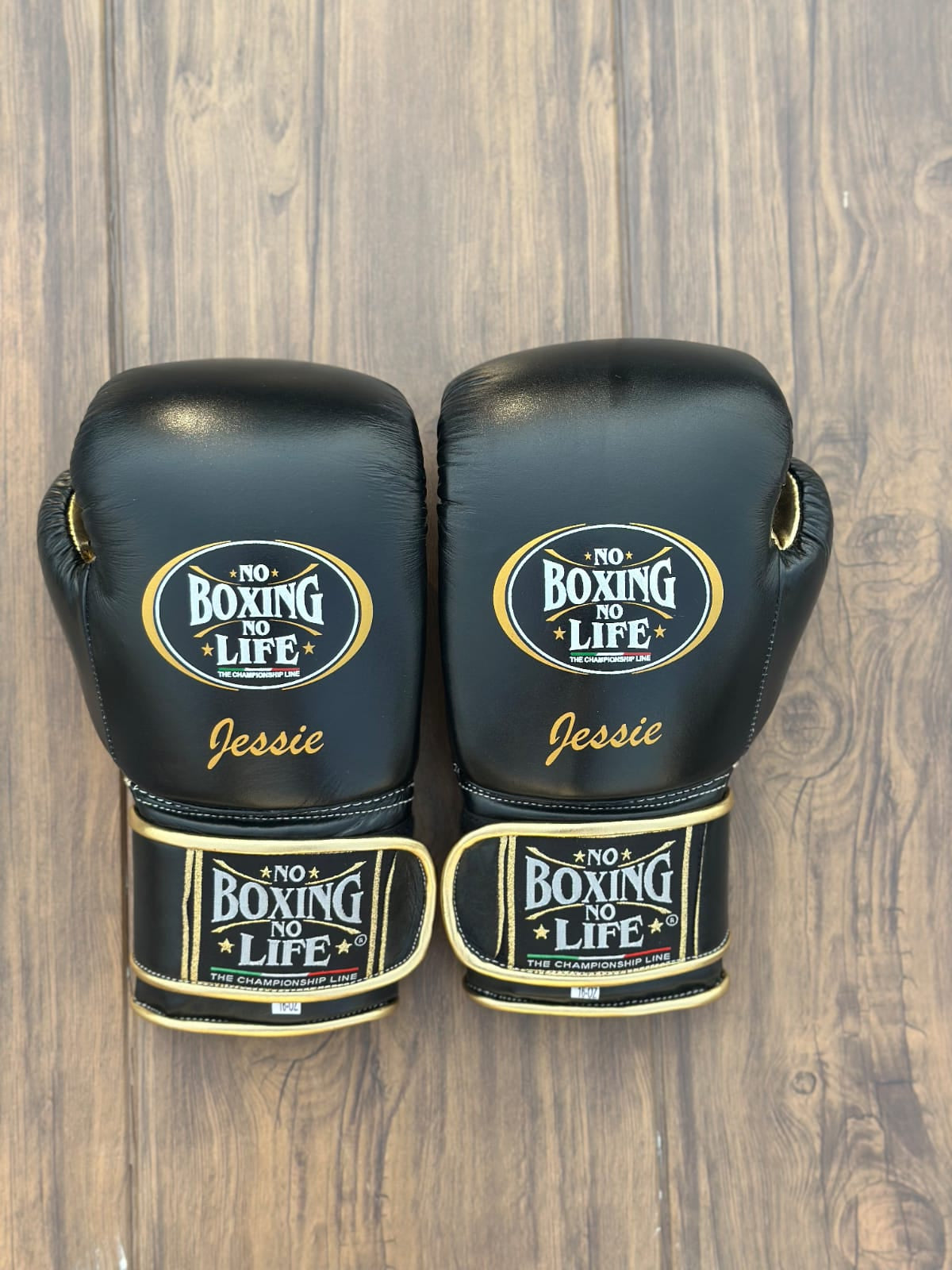 no boxing no life black/gold velcro boxing gloves back view premium leather professional training gloves