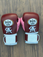 no boxing no life maroon/pink/white/blue boxing gloves back view premium fight gloves for athletes